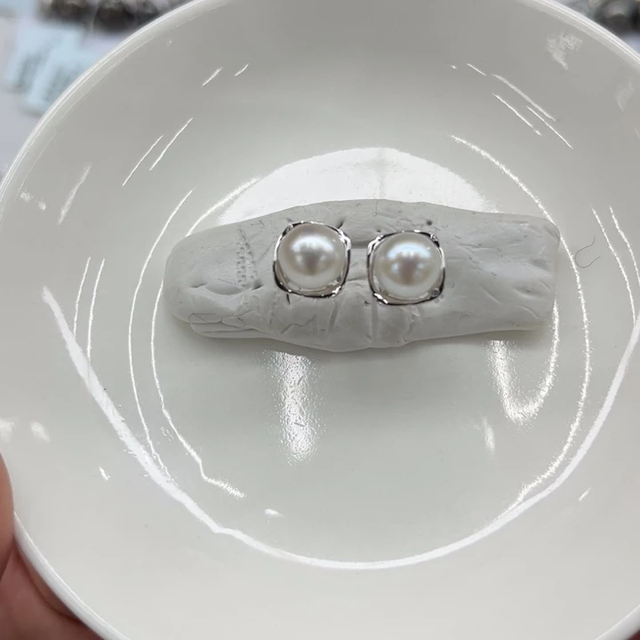 银S925镶嵌耳饰海水珍珠7-8mm