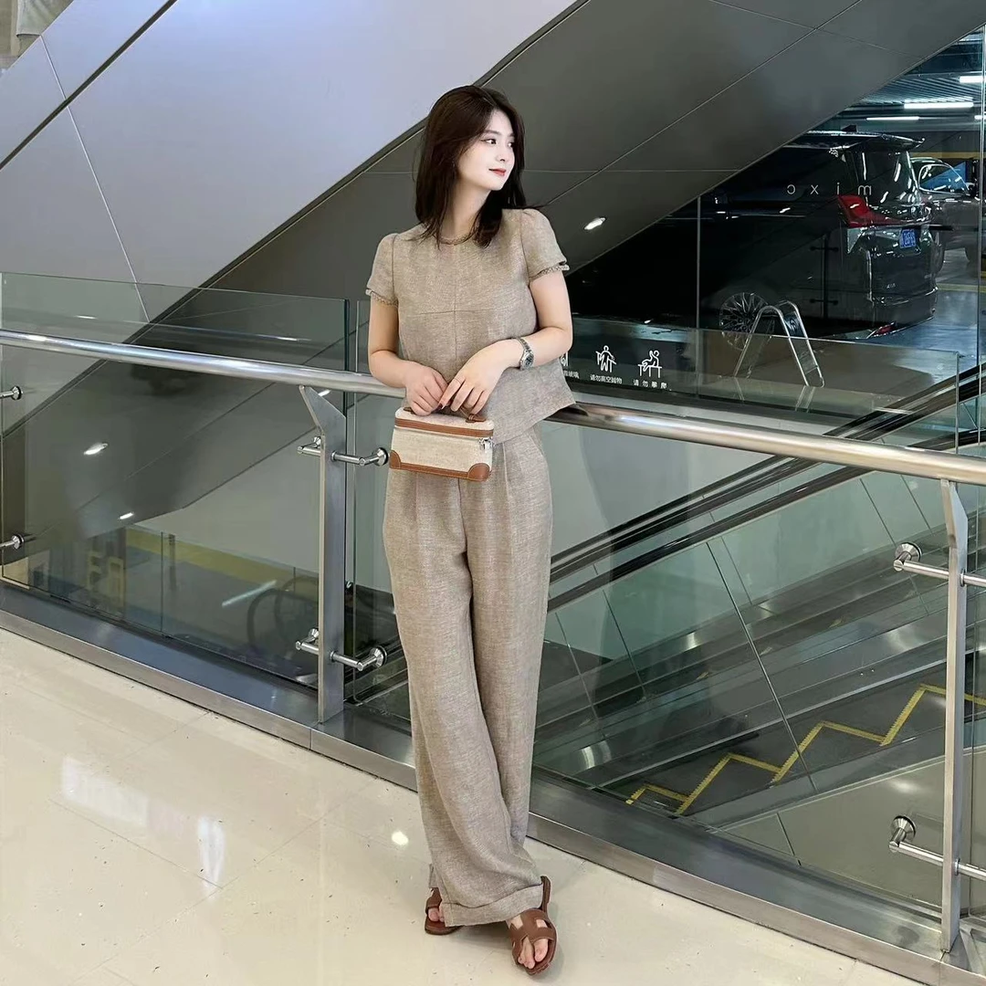 LUOZHIYIN/罗知音T110243F手工编织上衣+休闲百搭长裤时尚套装