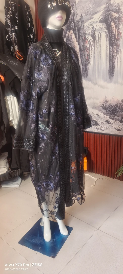 长款春季无袖薄款设计师毛针织衫印花网红黑色连帽仙女风时尚