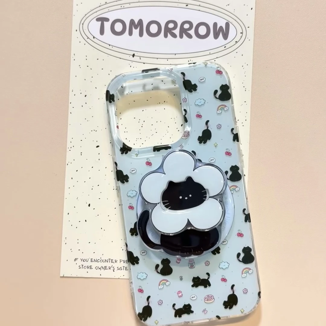 蓝底黑猫适用苹果iphone小米15/14/13pro防摔vivo华为oppo手机壳