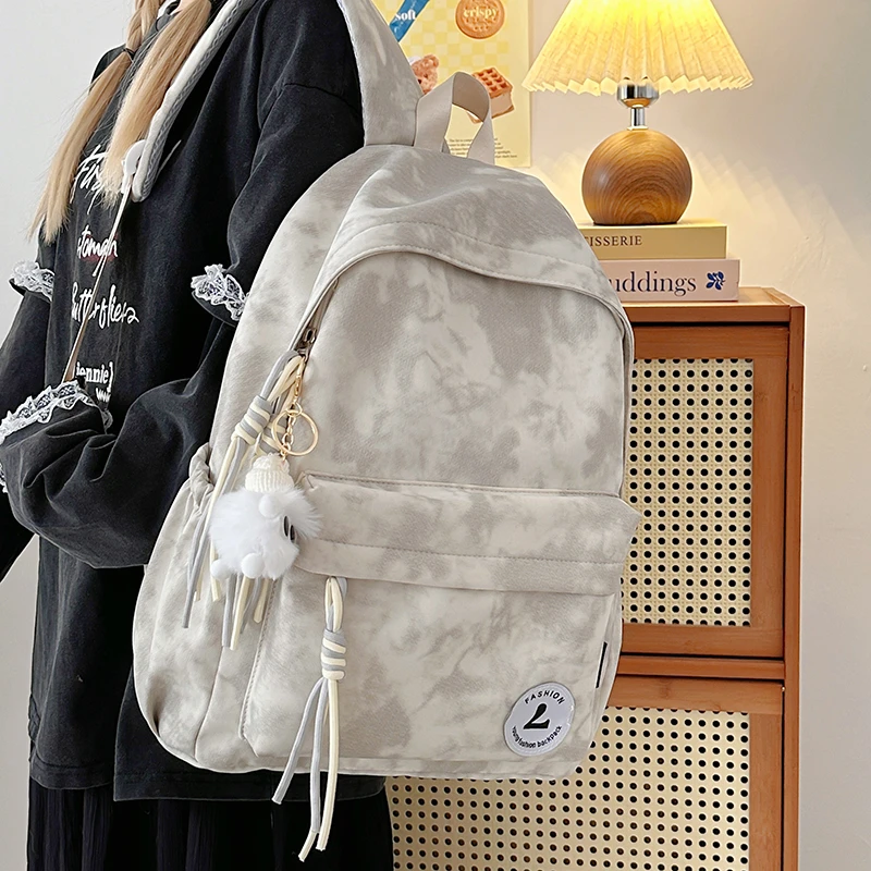 书包女韩系大学生森系百搭复古扎染帆布双肩包ins日系初中生背包