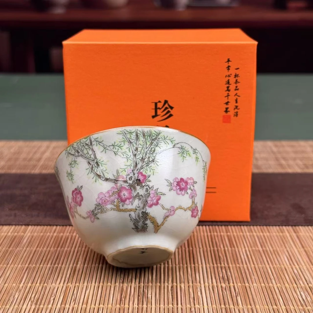 米黄汝窑春燕茶杯陶瓷主人杯+礼盒 ZH76