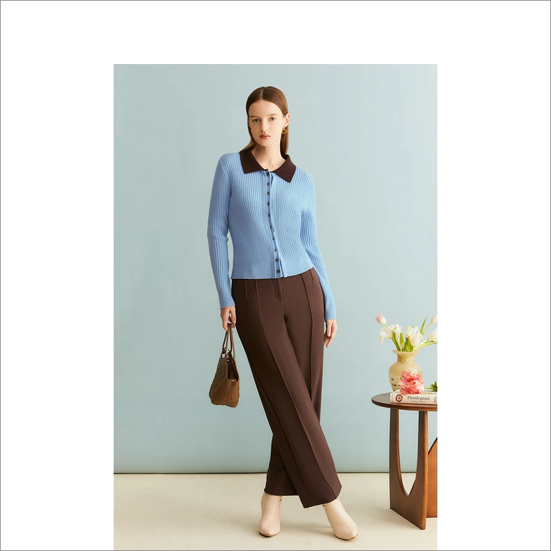 YINER音儿商场专柜女装冬季新款时尚撞色翻领毛针织衫8C33506160