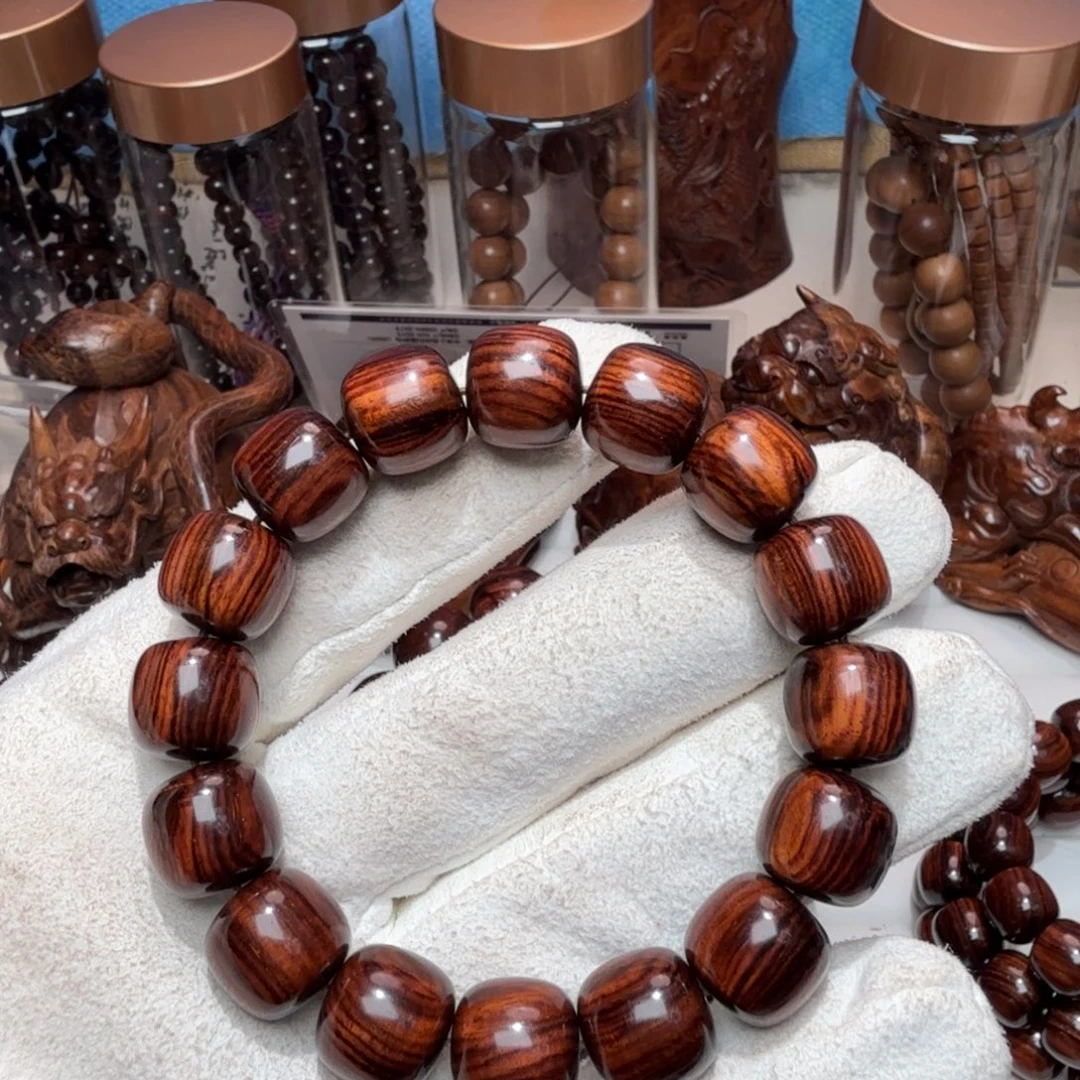 黄花梨/降香黄檀手串/手链海南黄花梨精工1314顺纹黑线