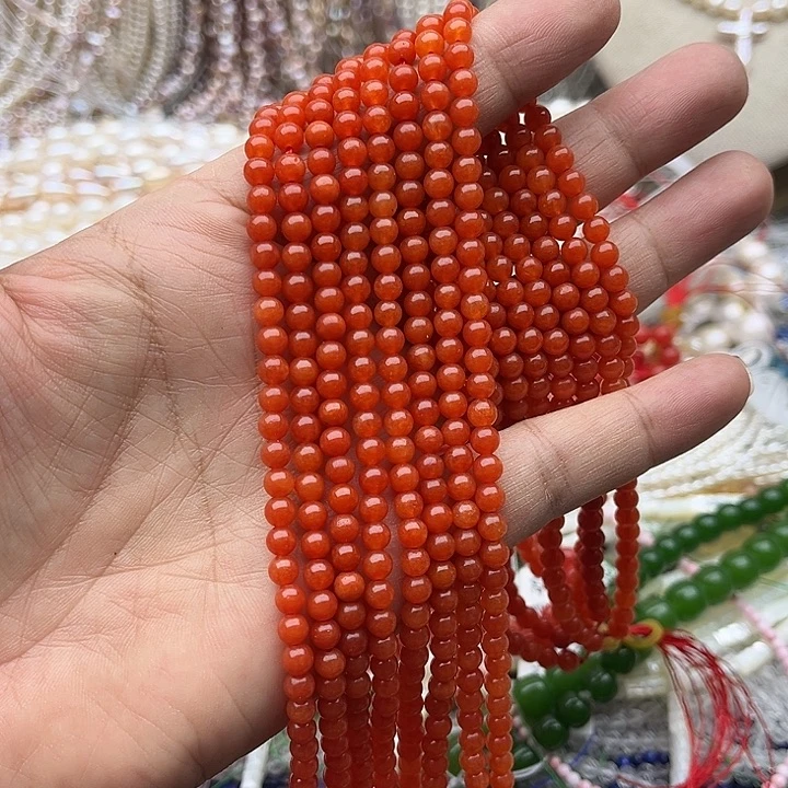 玛瑙/玉髓未镶嵌珠宝半成品一条4mm左右南红