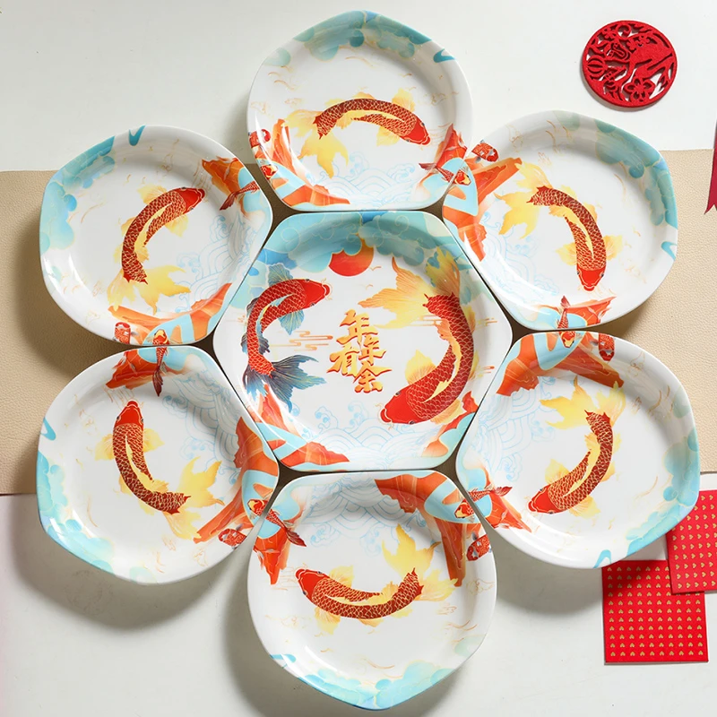 陶瓷过年聚餐拼盘家用釉下彩餐盘新款组合套装汤盘创意送礼盘高级