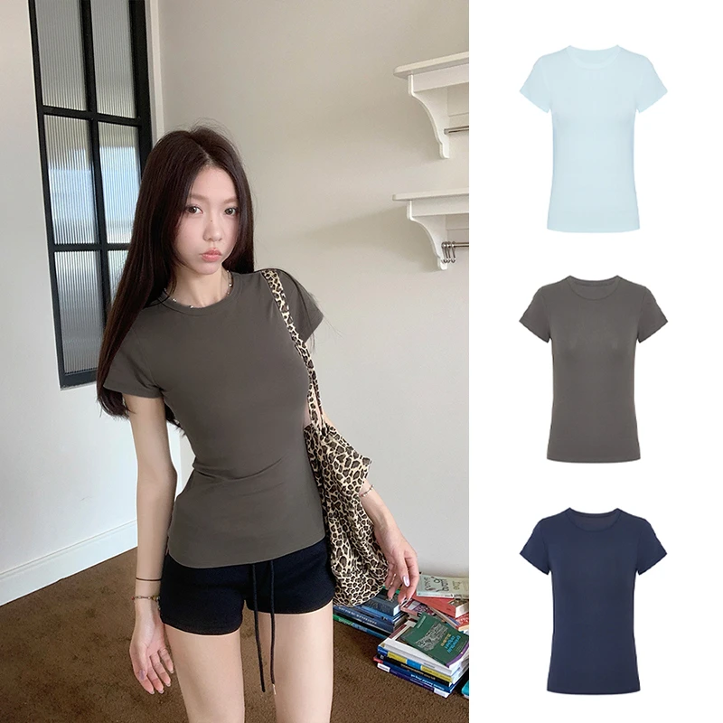 夏季百搭显身材正肩T恤修身显瘦女时髦凉感辣妹收腰短袖上衣