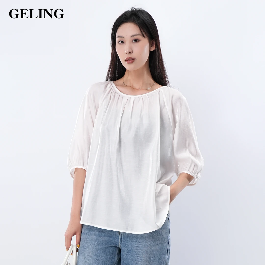 GELING/歌&玲显瘦百搭灯笼袖衬衫时尚气质白色衬衣上衣G504W334C