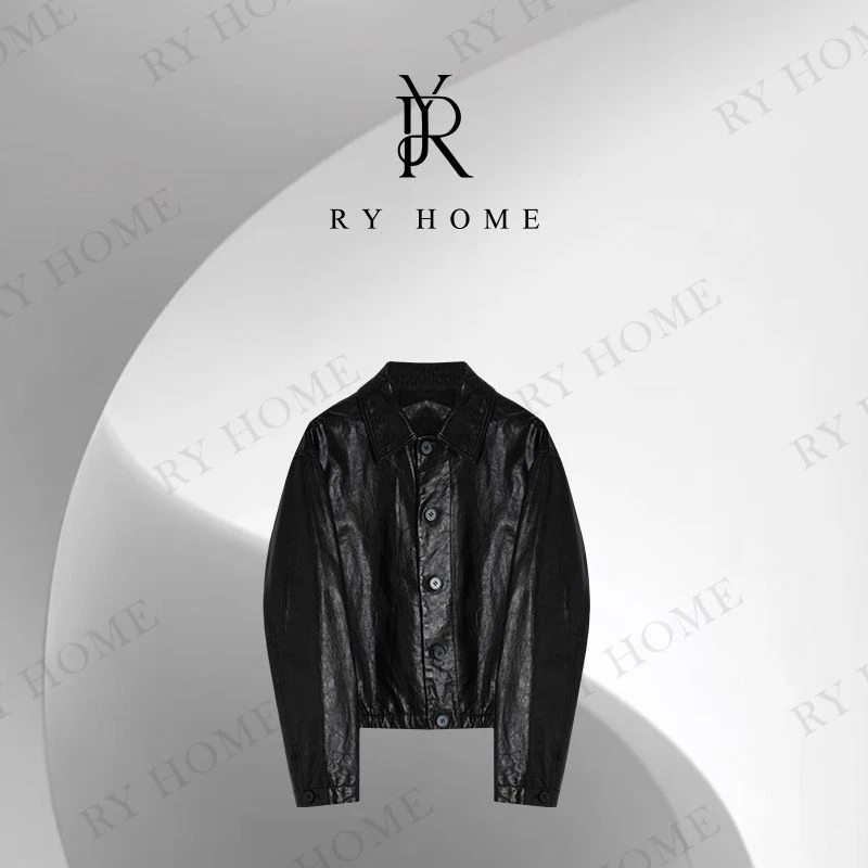 【容雨RYHOME】100%绵羊皮油蜡翻领短款皮衣外套253W2492