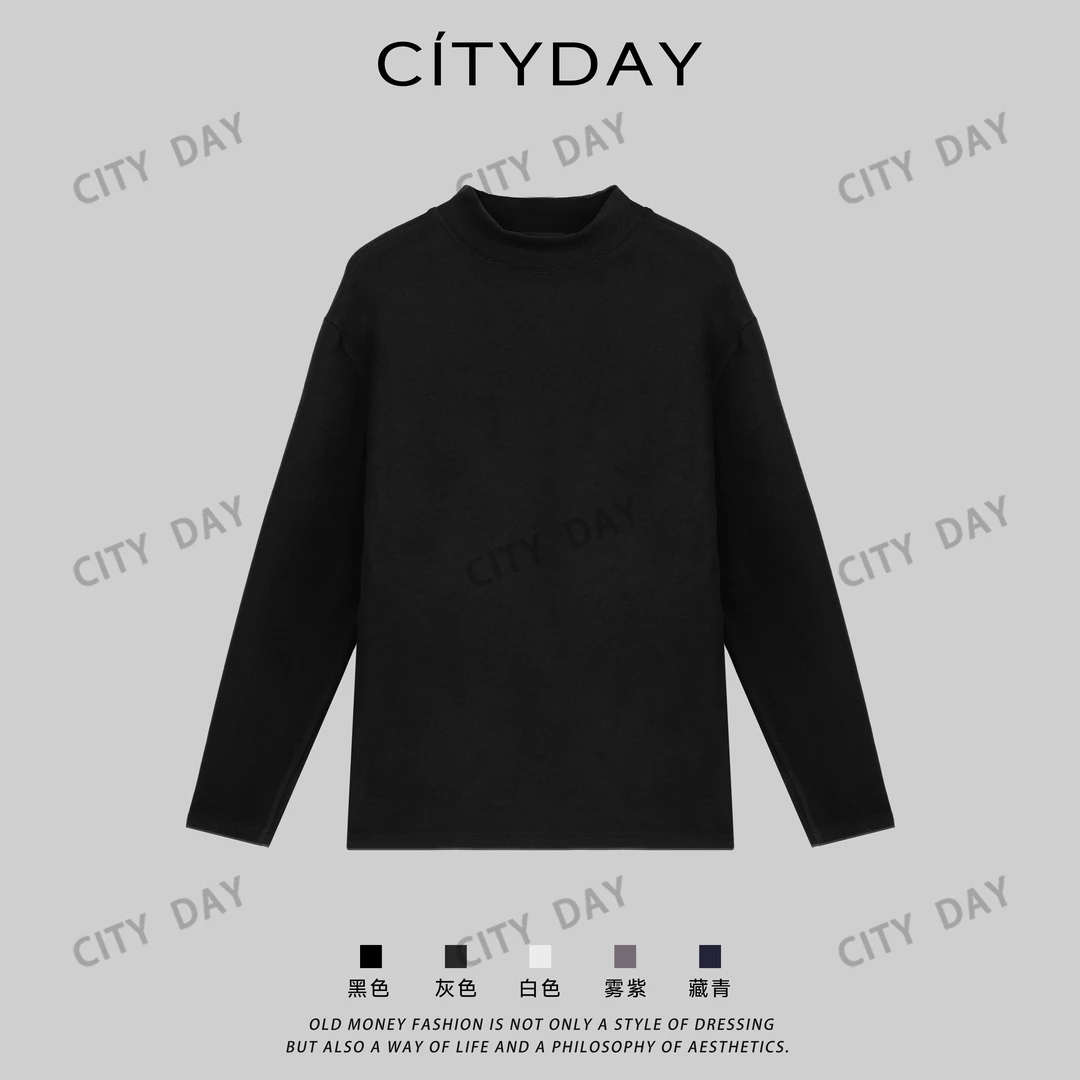 CityDay【楠哥】305g定织桑蚕丝羊毛混纺温控小高领内搭T恤 124