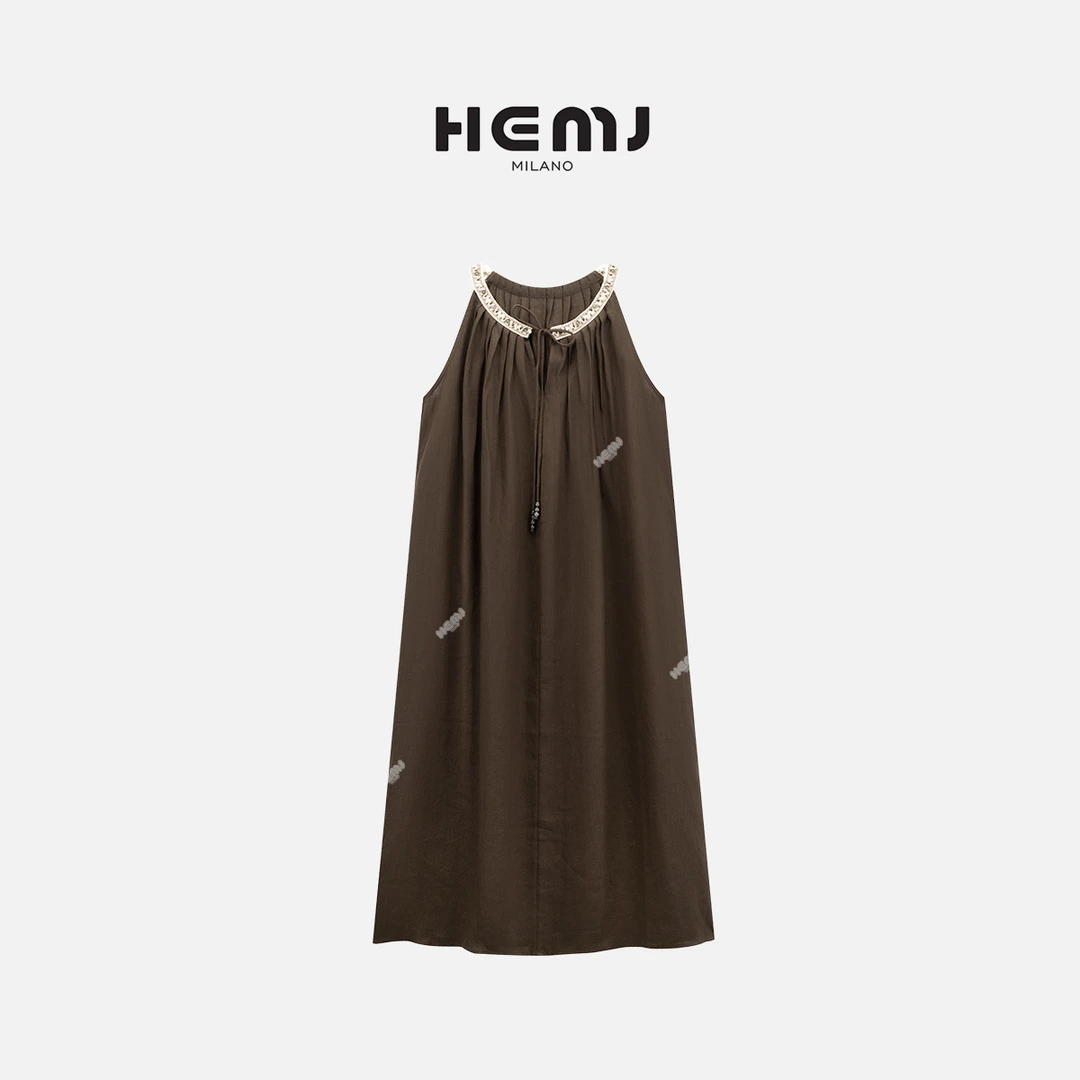 HEMJ 和梦洁夏季撞色系带圆领连衣裙百搭显瘦无袖A字裙 CM2B8130