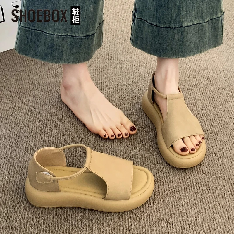 SHOEBOX鞋柜罗马凉鞋女款2025新款夏外穿百搭不累脚软底罗马鞋