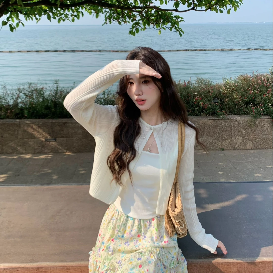 Berry 喜你而欢大庞定制 一粒扣冰丝防晒开衫女圆领百搭短款外套