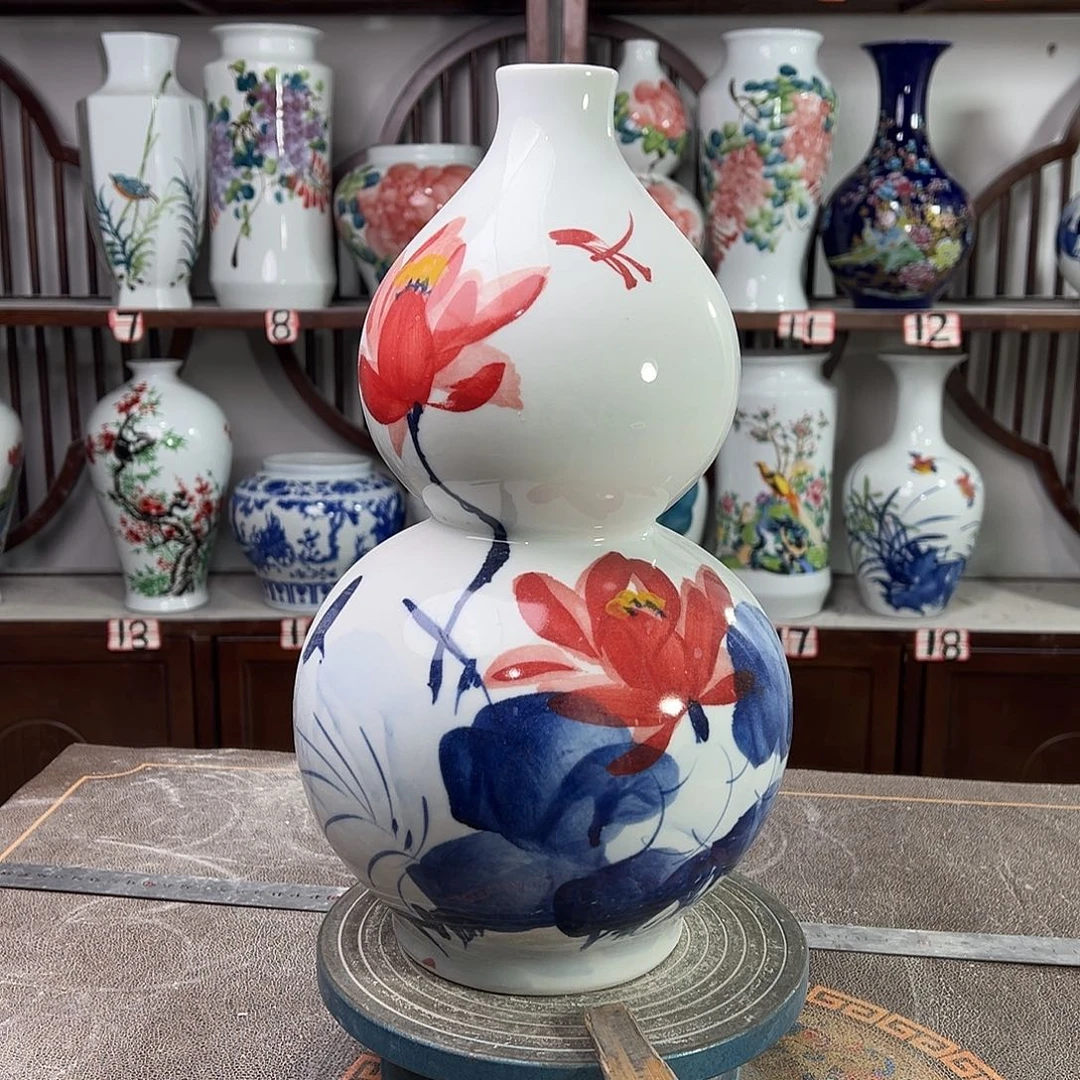 摆件陶景德镇陶瓷葫红荷