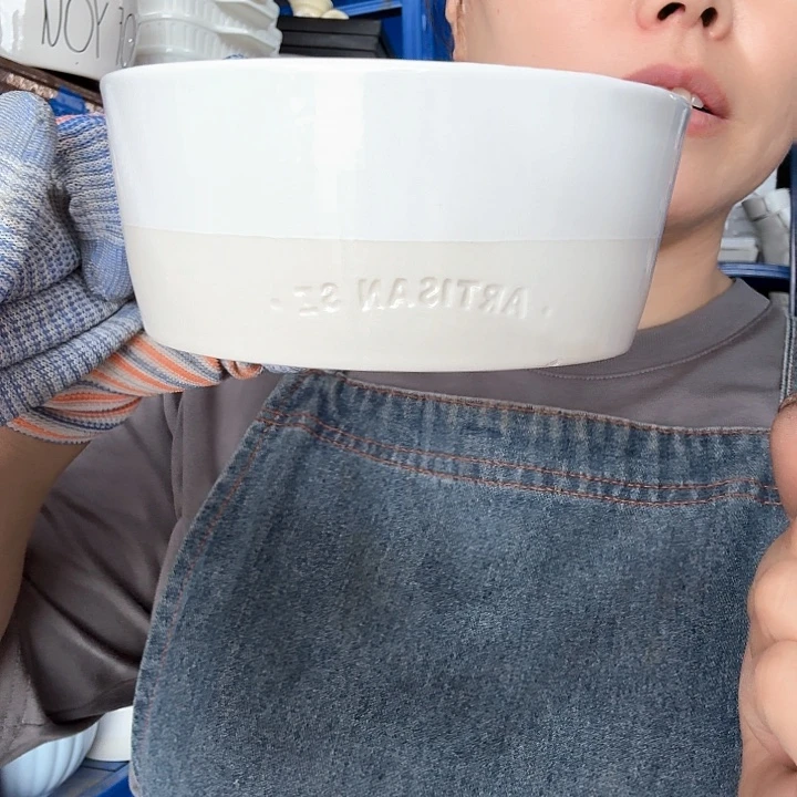 高温陶瓷五寸奶油拼色字母碗微瑕