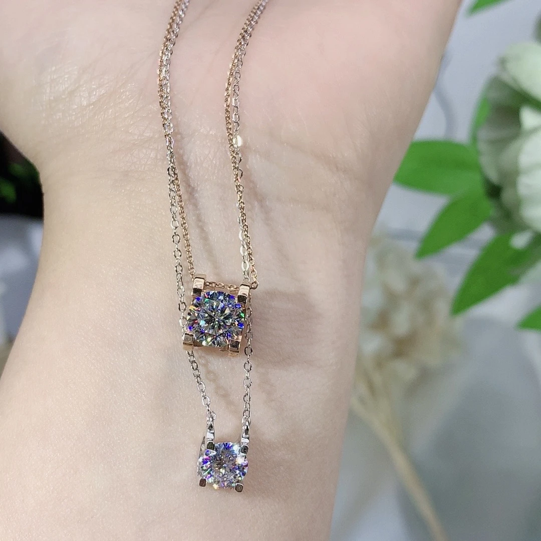 925银莫桑石银制品  【经典牛头】吊坠镶嵌莫桑锁骨链简约1ct/5ct