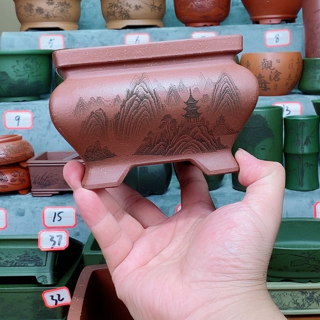 紫砂花盆我在看书