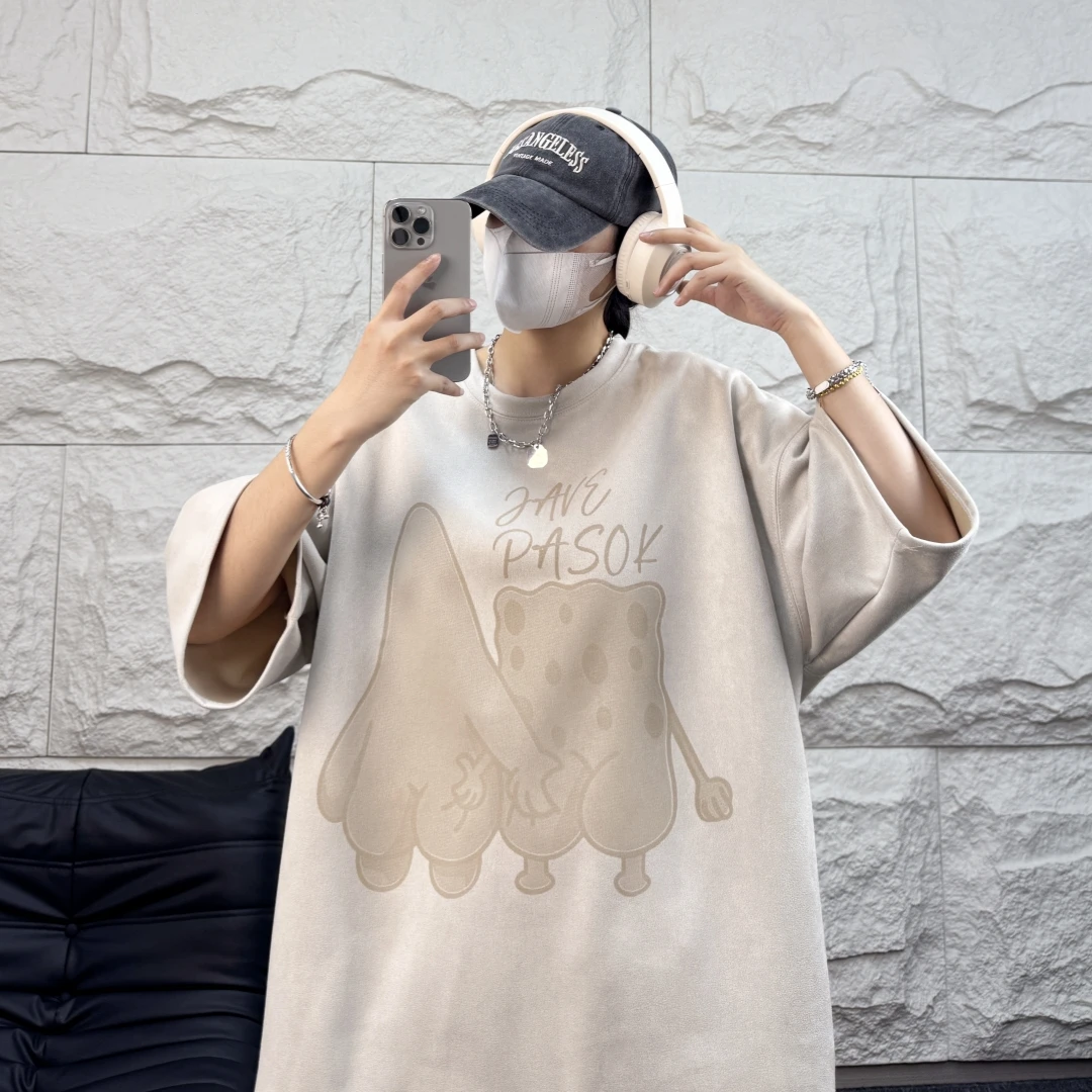 JAVE PASOK派大星动漫卡通雕花情侣T恤男女同款美式百搭休闲宽松