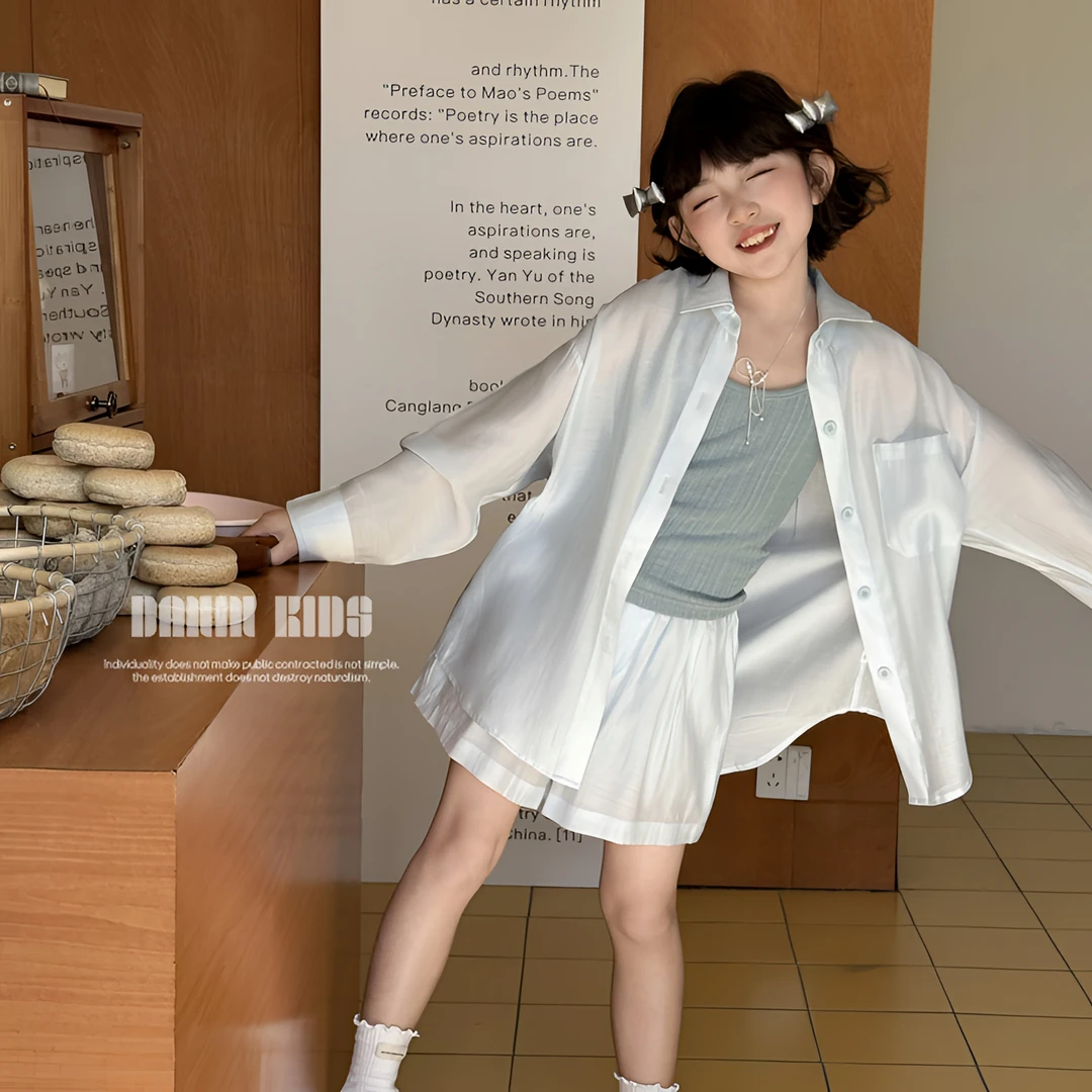 【嗒囜】女童春夏季新款韩版长袖衬衫+短裤两件套休闲套装童装