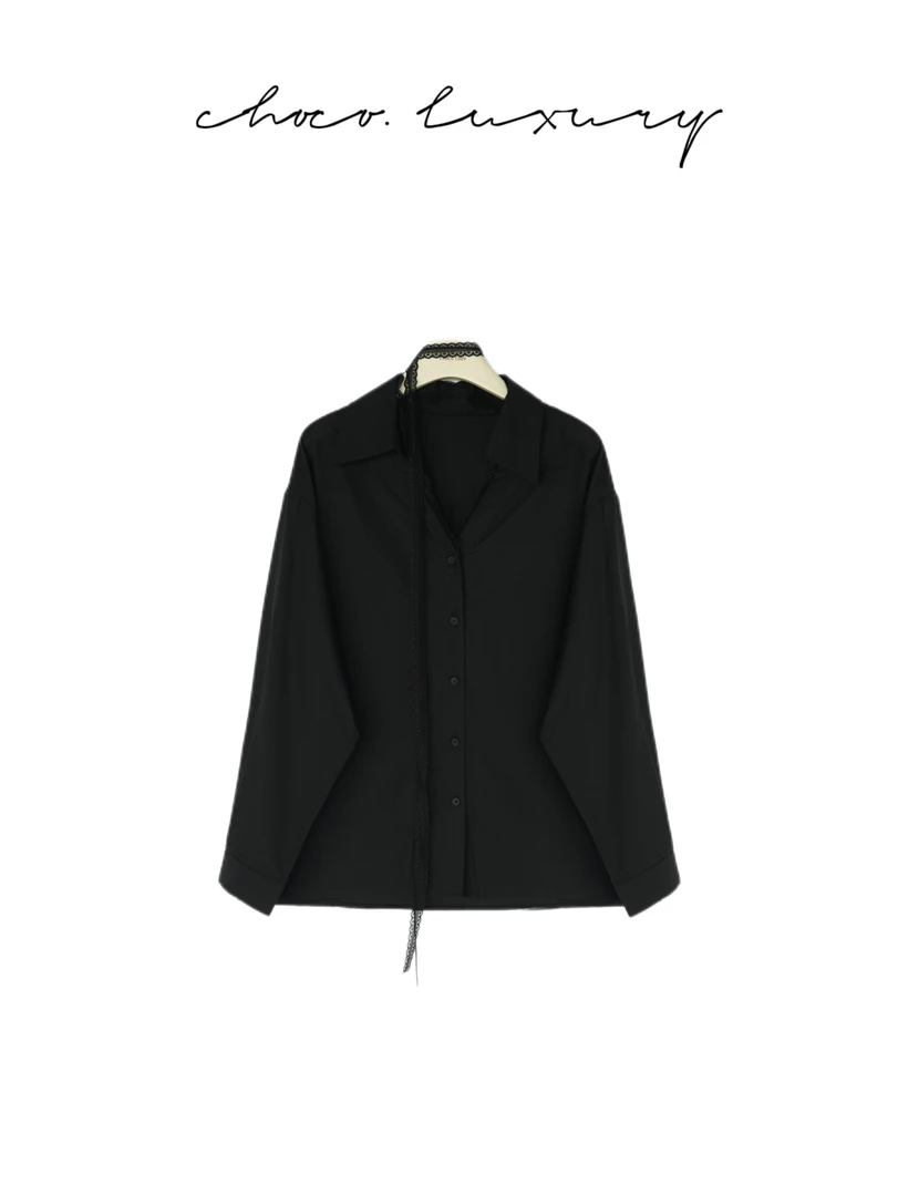 CHOCO【夜蝉】纯欲御姐 V领蕾丝飘带长袖设计风衬衫C1030