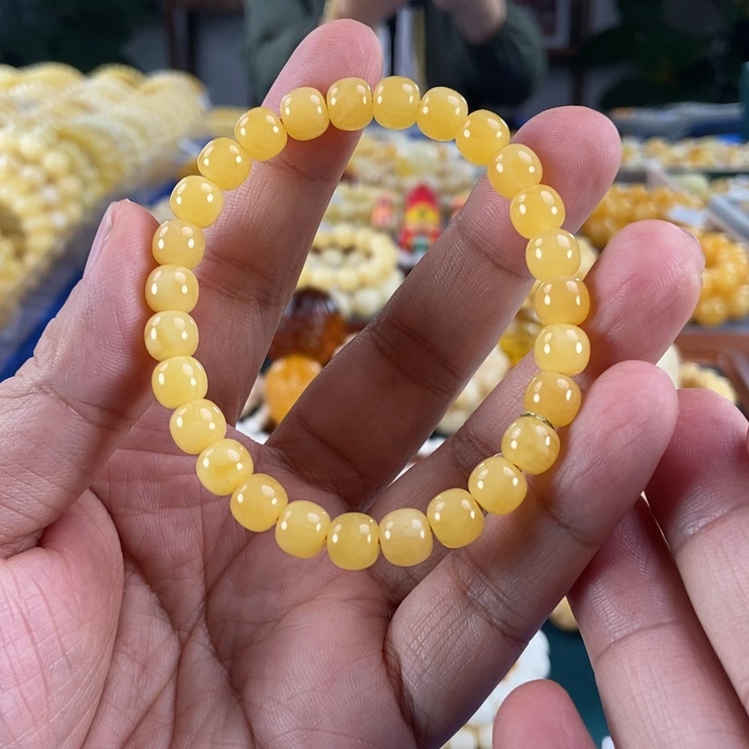 琥珀未镶嵌珠宝奇石8鸡油黄蜜蜡手串8.13