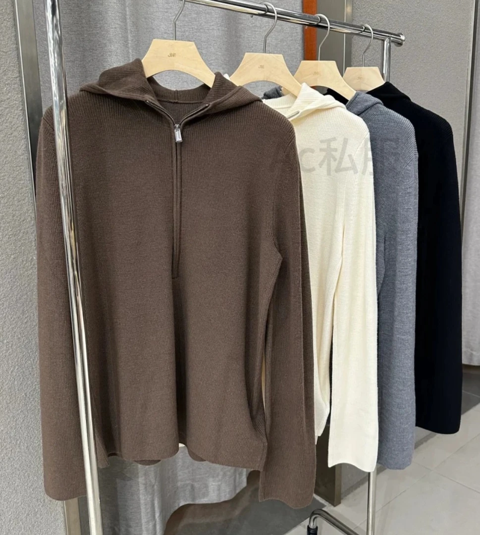 【新品直降】2025早春新款纯色针织衫连帽卫衣版型极简风毛衣女