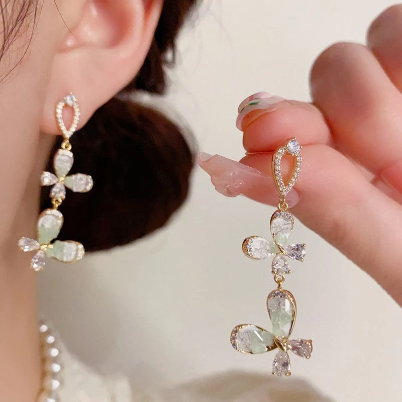 铜合金耳饰 设计感绿甜美时尚高级感蝴蝶流苏春季新款女耳坠耳环