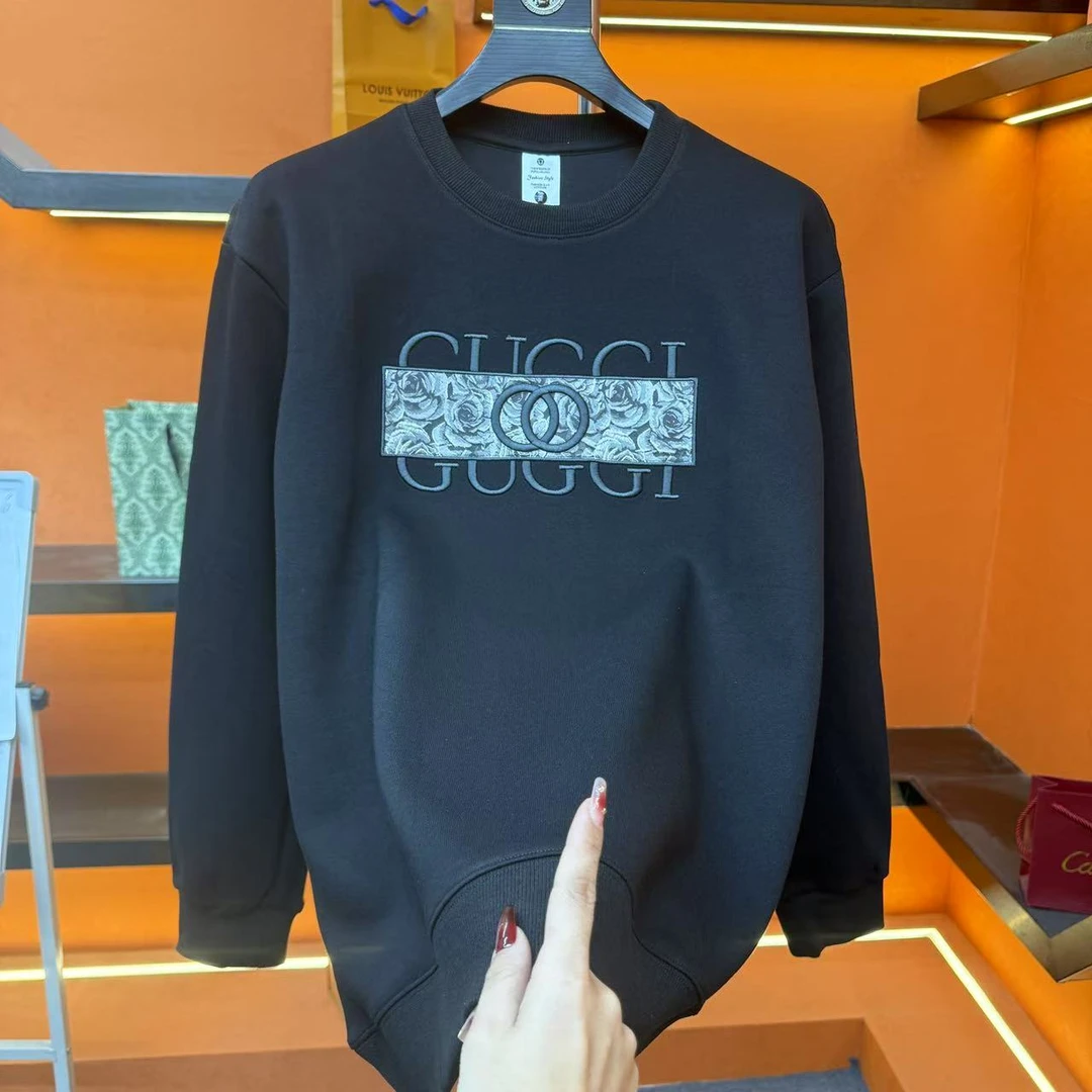 2222#秋冬加厚长袖圆领卫衣男士休闲百搭黑色潮流重工时尚