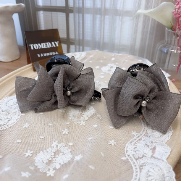 W1418秋冬精致气质韩系蝴蝶结复古设计抓夹
