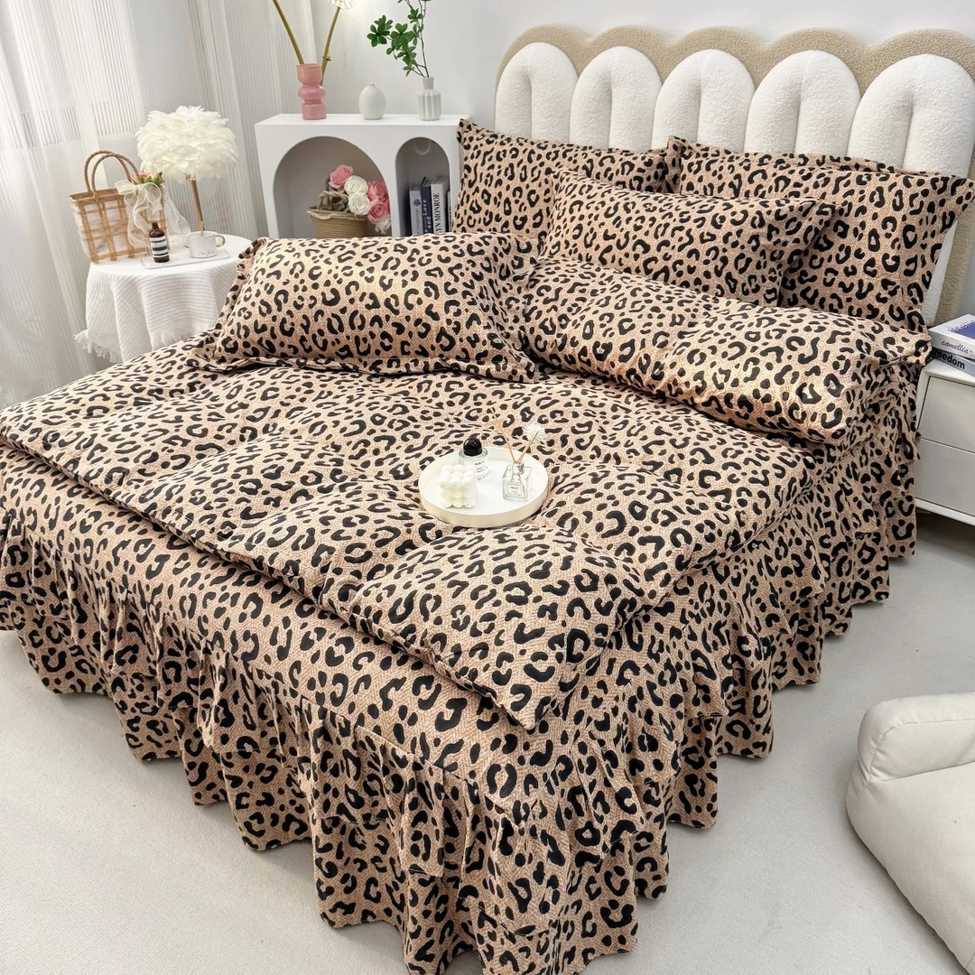 公主风双层花边床裙款四件套皱皱纱被套床上用品非全棉纯棉套件爆