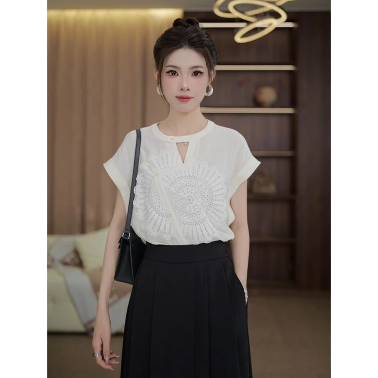 TITI定制【欣欣向荣】轻奢气质设计感太阳花百搭短袖衬衫TL3903383