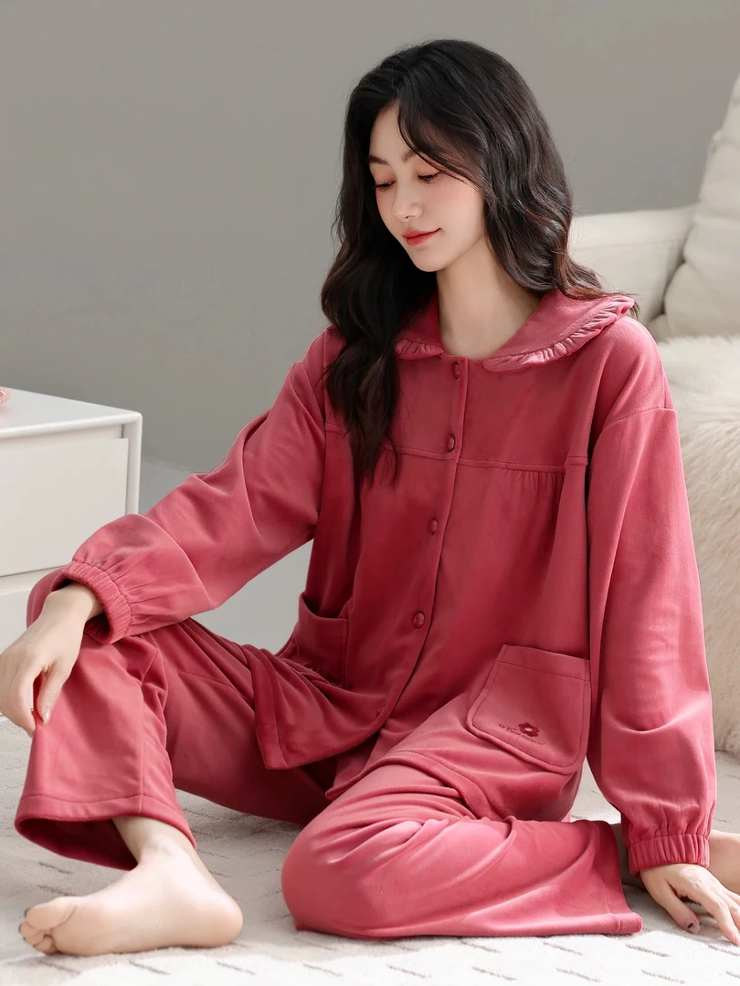 睡衣女士冬季珊瑚绒加厚加绒秋冬海岛绒中年妈妈高级感薄绒家居服