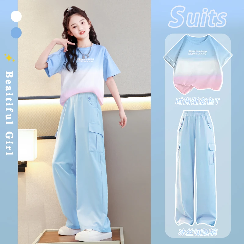 女童套装夏装2025年新款洋气儿童短袖工装裤大童夏季时髦炸街运动