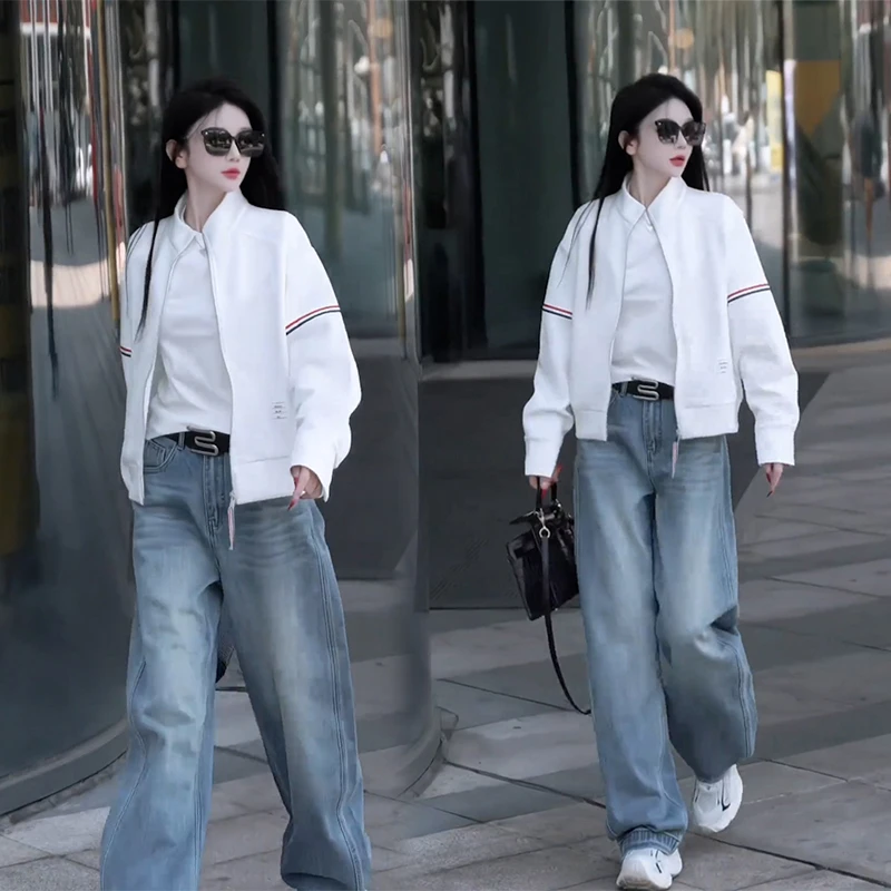 欧货高级感气质棒球服女2025春季新款宽松短款外套牛仔裤两件套装