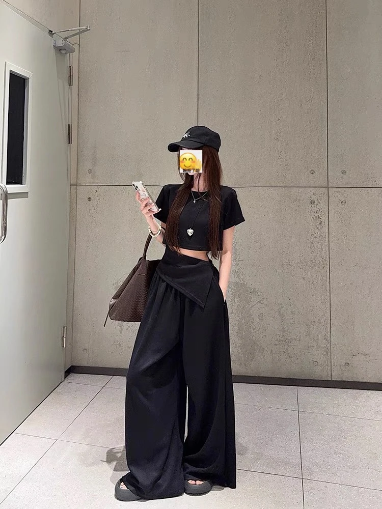 现货 辣妹不规则假两件休闲新款胖mm显瘦459281