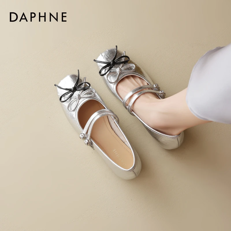 达芙妮爆款银色玛丽珍鞋女2025夏季内增高女鞋法式芭蕾风休闲单鞋