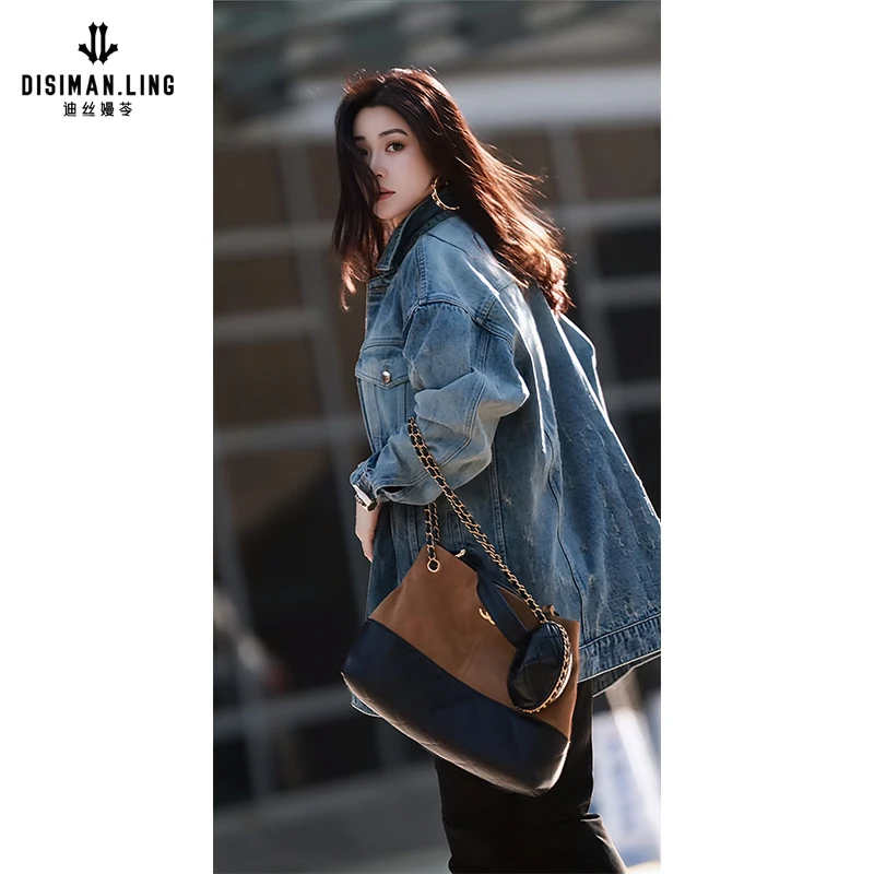 迪丝嫚苓蓝色牛仔外套时尚休闲百搭气质宽松水洗原创设计小众优雅