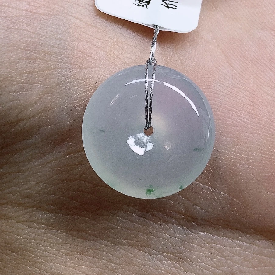 冰润飘花平安扣缅甸天然翡翠玉坠 种老起光 尺寸18.1/5.8mm