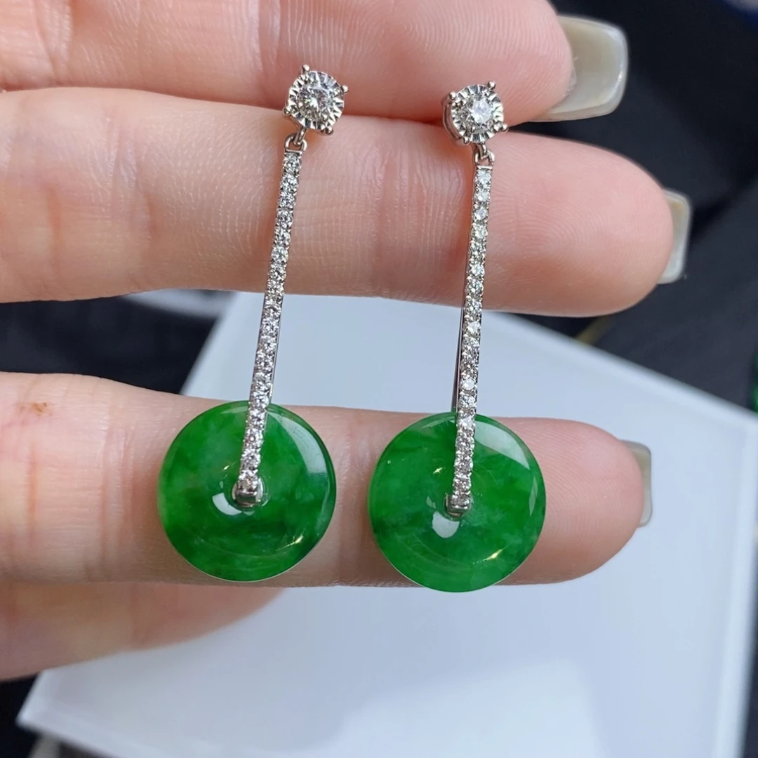 翡翠18K金镶嵌耳饰平安扣