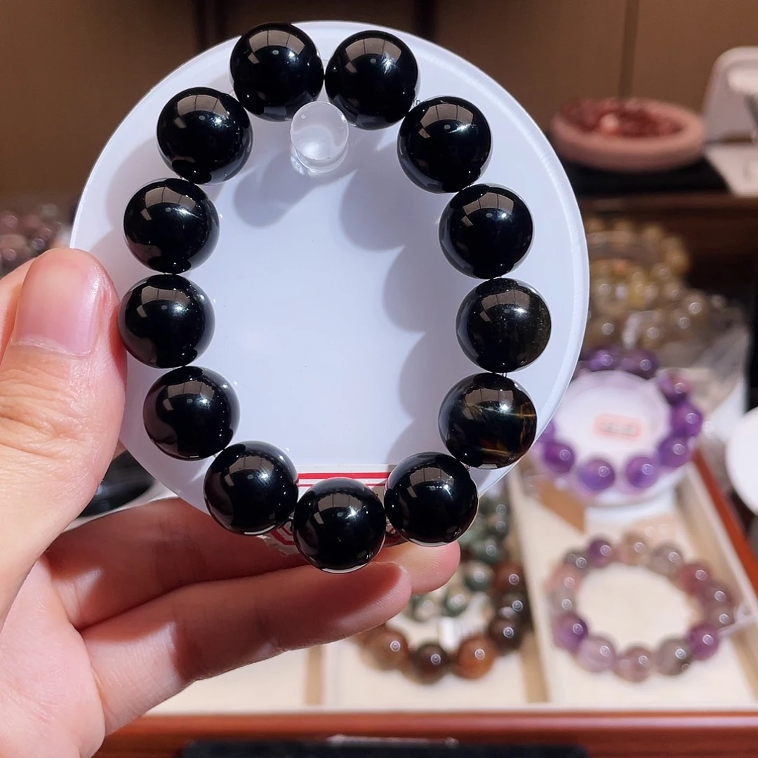 水晶手串未镶嵌黑耀石设计款14m