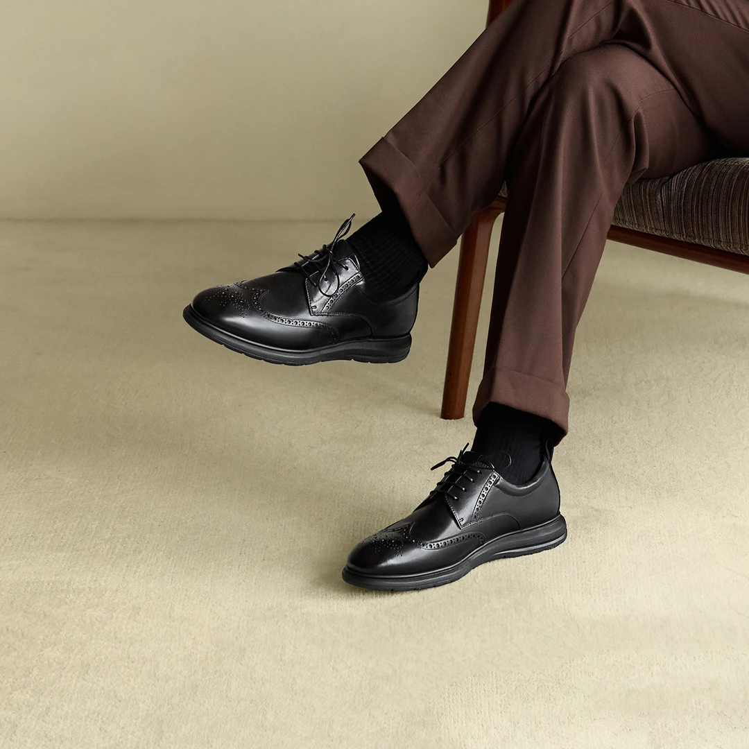 ThomWills商务休闲皮鞋男手工布洛克德比鞋真皮舒适软底男鞋秋季