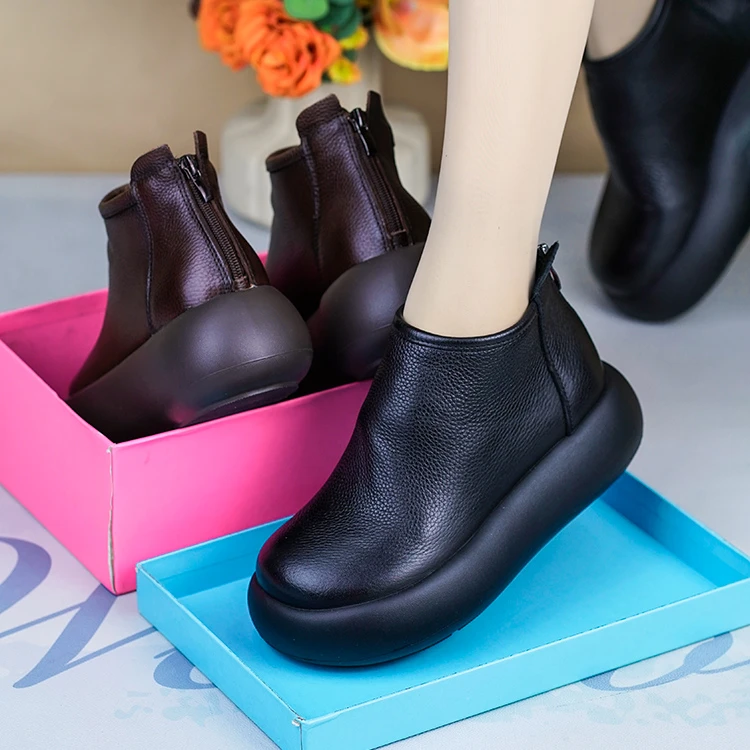 NP68-2062-1秋冬新款真皮马丁靴女松糕增高加绒保暖英伦风小短靴