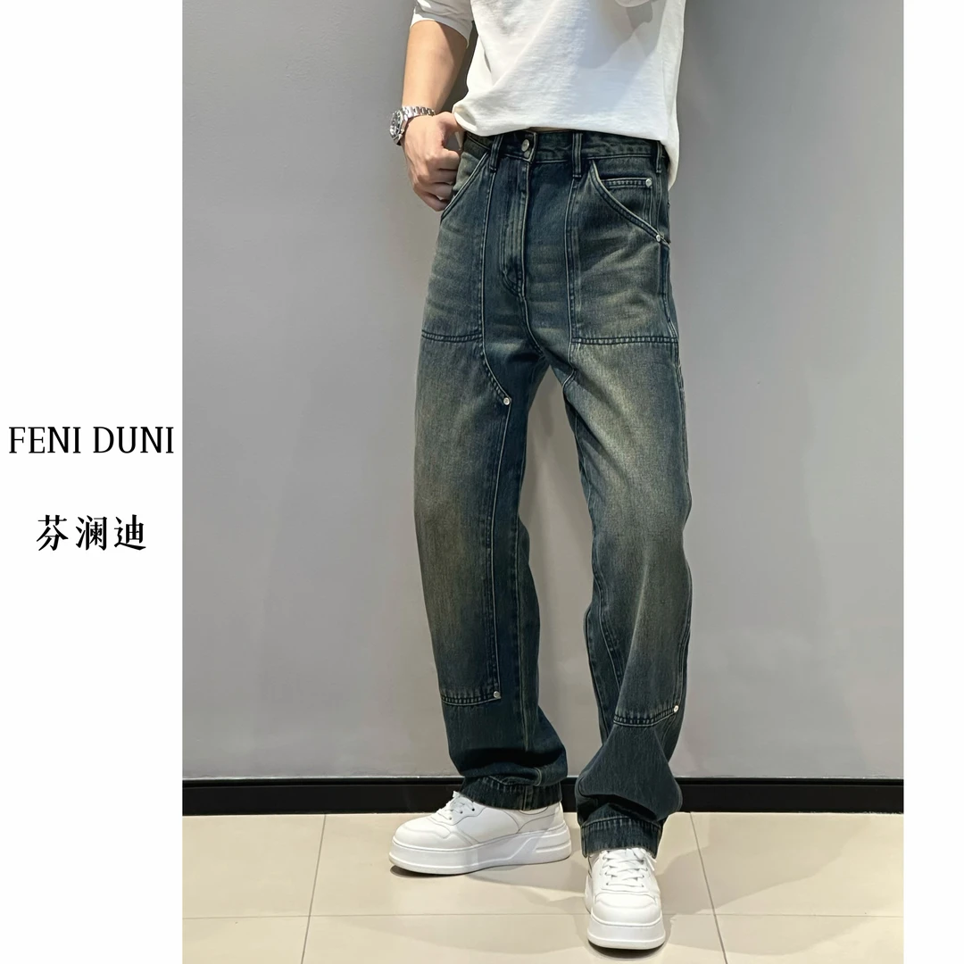 10012 芬澜迪/25秋冬新款男士高品质立体裁剪重工水洗阔腿牛仔裤