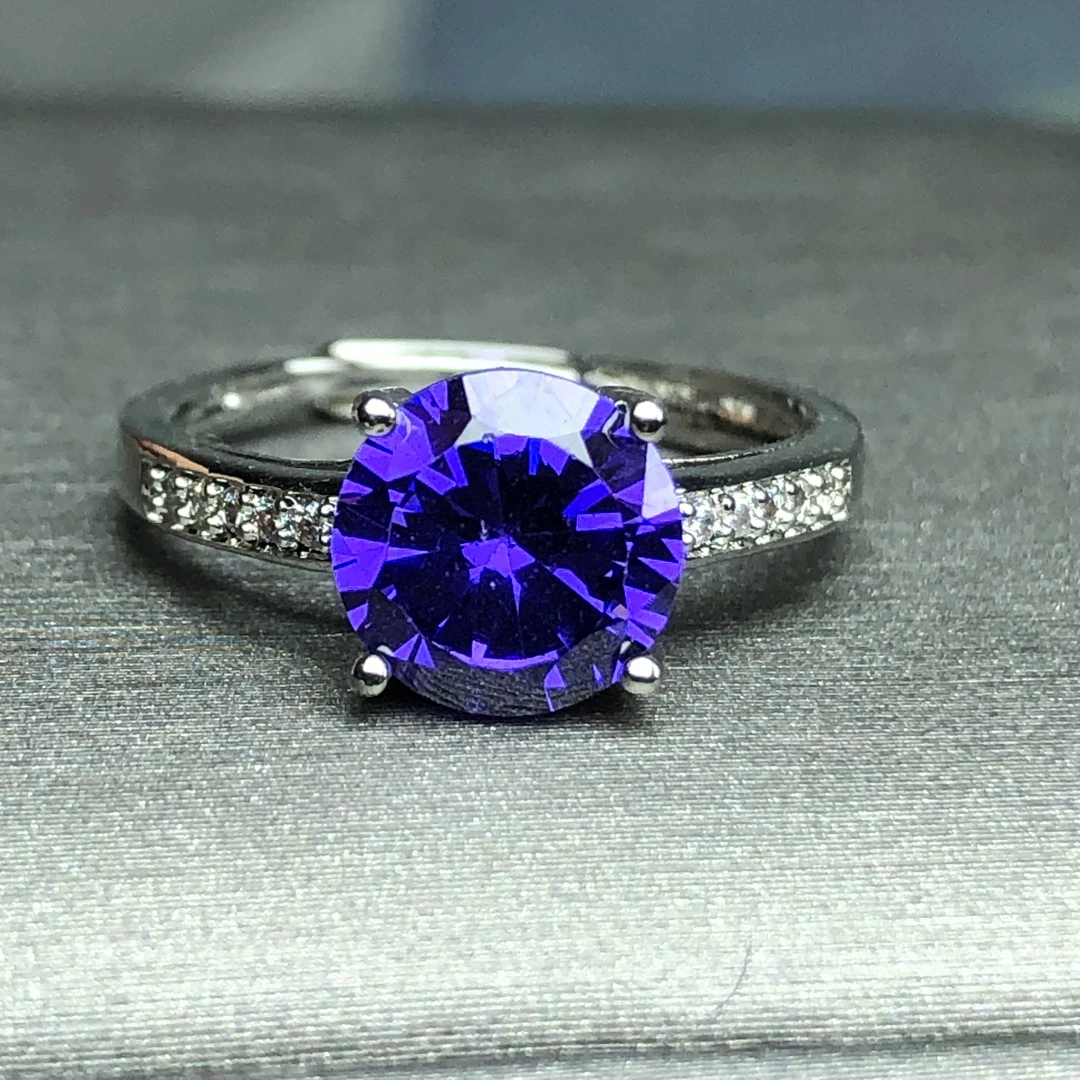 1164妖紫水戒指银色托开口可调节