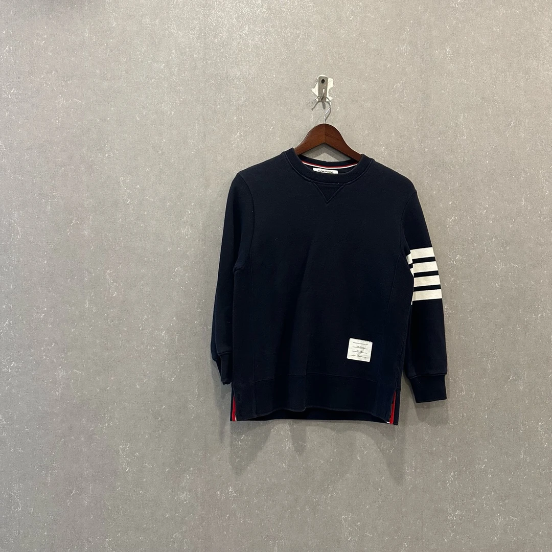 99新 THOMBROWNE 经典四条纹纯色圆领套头卫衣2码/003232