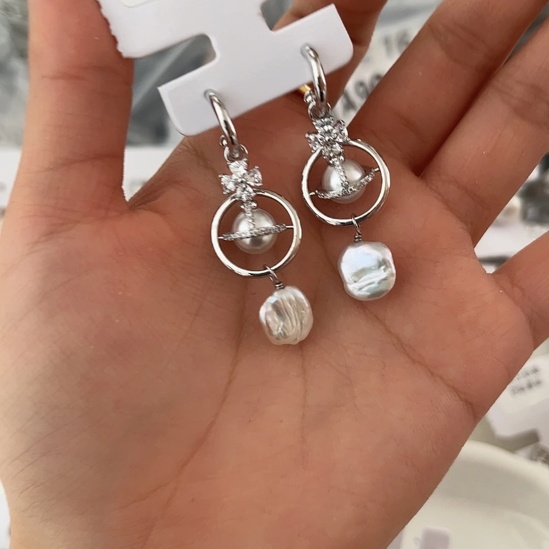 合金淡水珍珠耳饰