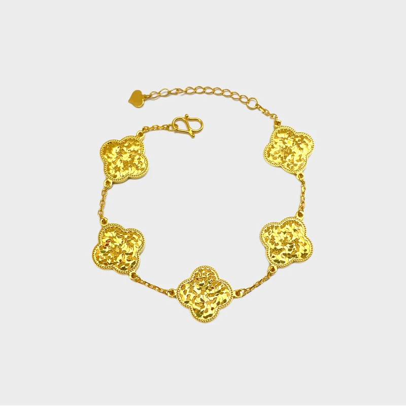 足银手链 +镀金[双层碎冰冰手链]四叶草精致工艺送女友生日礼物