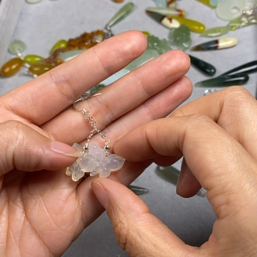 【闪购商品】蛇纹石玉银S925镶嵌挂件耳饰耳环项链
