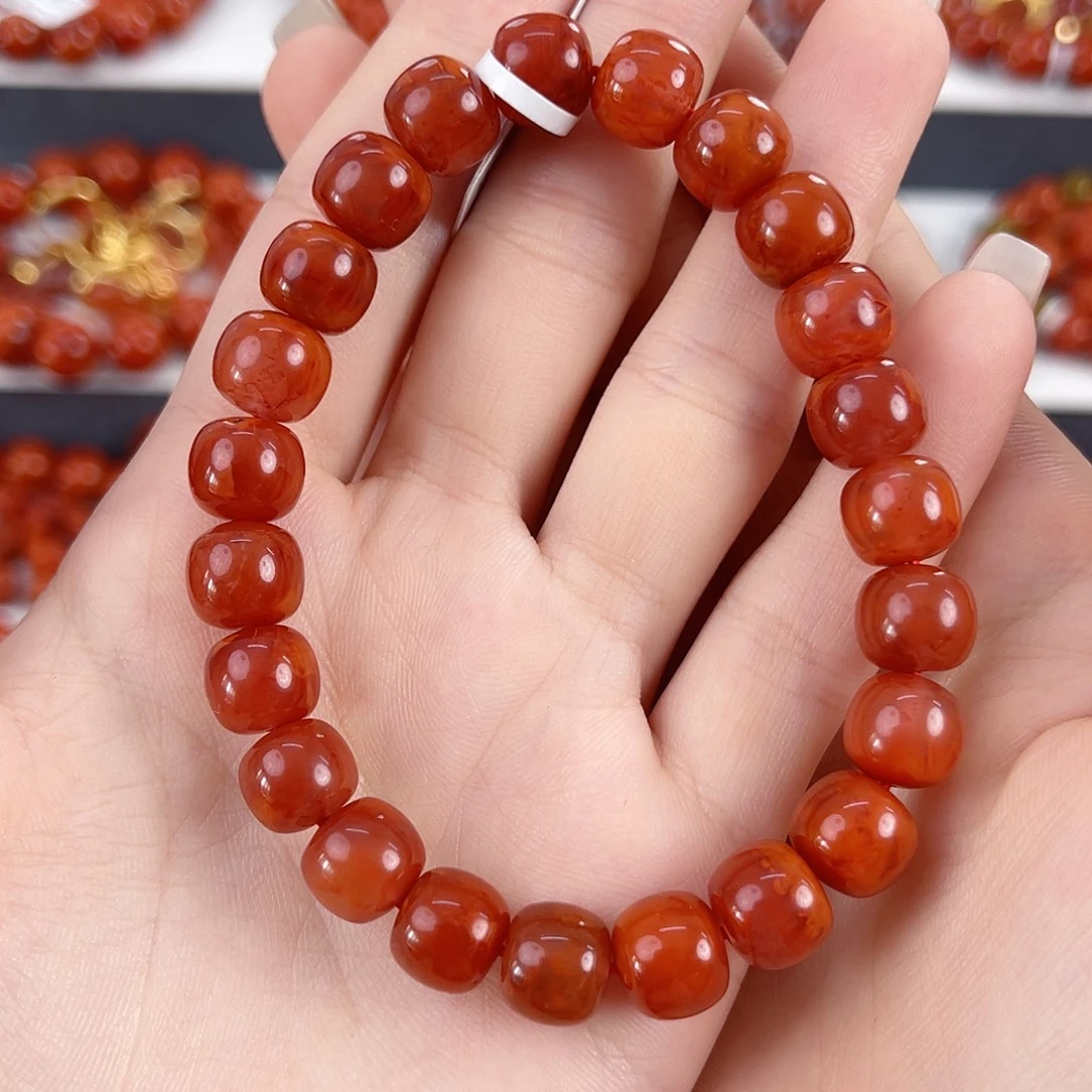 南红玛瑙未镶嵌瓦西牛血红火焰9mm老型手串