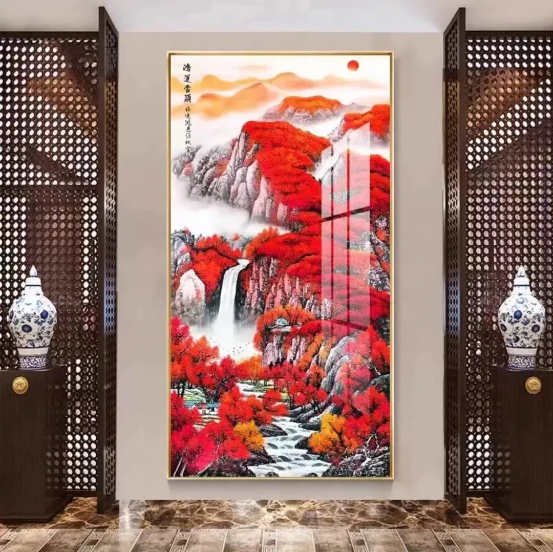 【鸿运当头】新中式玄关装饰画国画山水画客厅灯光画过道走廊挂画